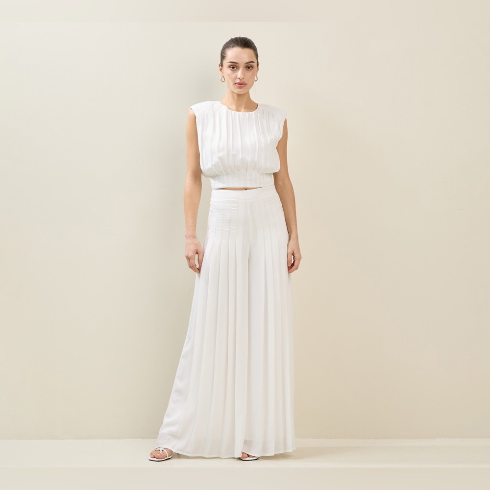 Satin Chiffon Pleated Wide Leg Palazzo Pants - Able